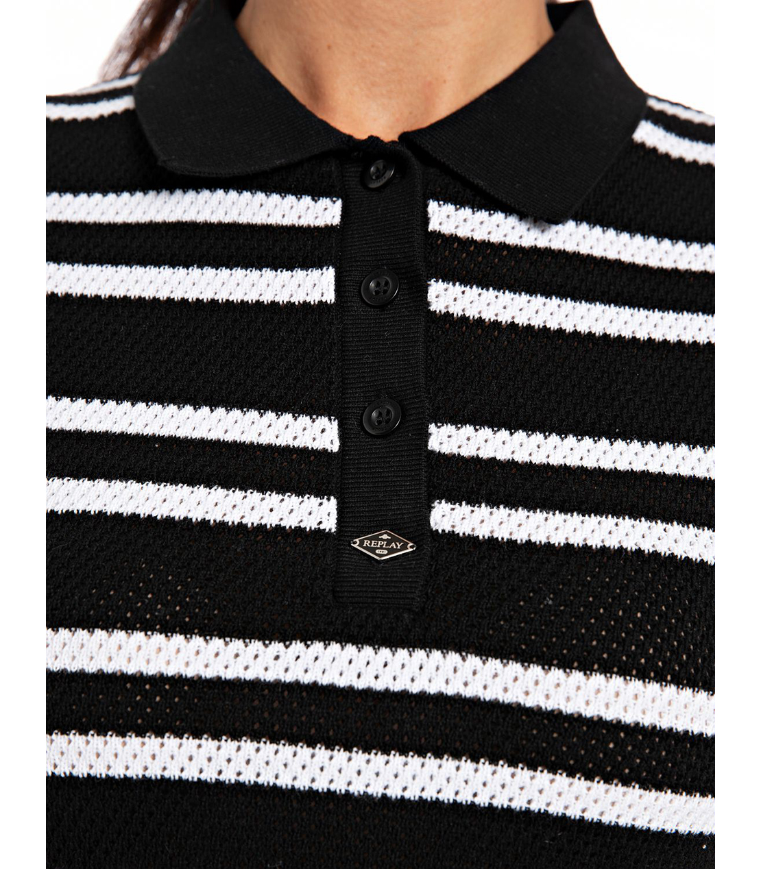 ボーダー柄スリムフィットポロシャツ 詳細画像 ブラック&times;ホワイト 4